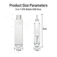 2TB 3-In-1 USB Flash Drive หน่วยเก็บข้อมูลภายนอก เข้ากันได้กับโทรศัพท์/IPod/คอมพิวเตอร์/IOS และ Android/PC - ดู 9