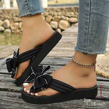 Srendia Dép xỏ ngón nữ mùa hè nơ mới, dép đi trong nhà chống trượt, sandal thời trang đế bệt xỏ chân cho đi biển du lịch - Nơ in họa tiết viền trắng - Xem 8