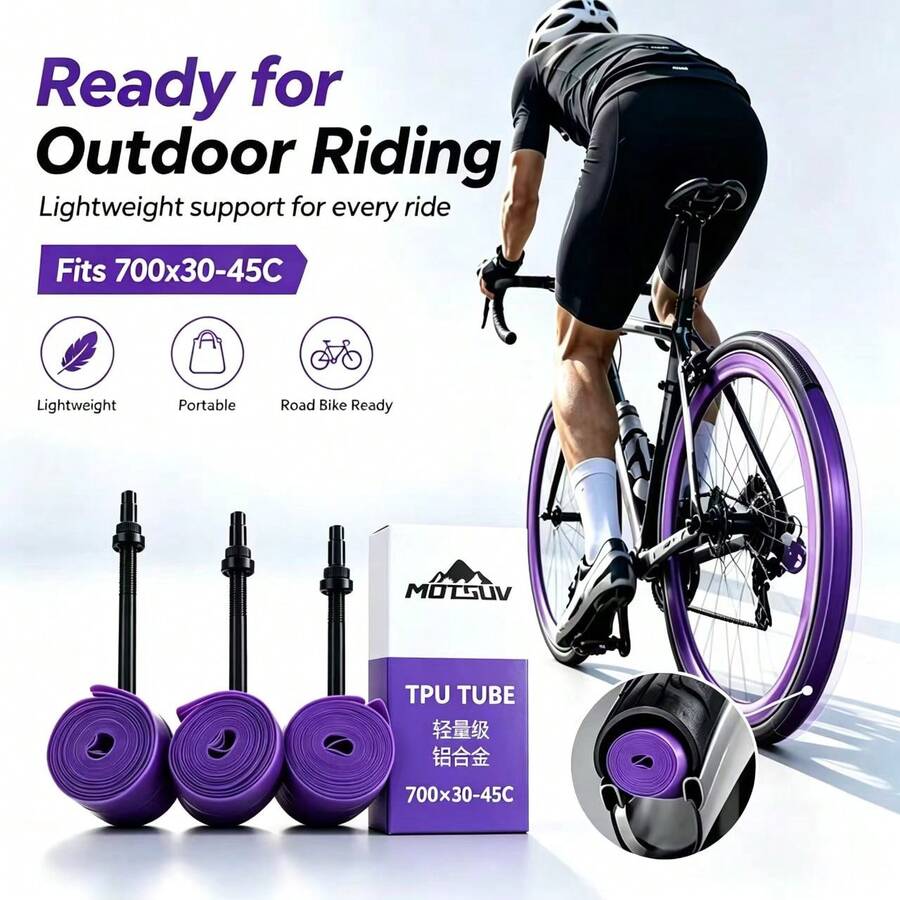 MOTSUV 4入輕量 TPU 內胎 700x30-45C 公路車內胎 鋁合金 Presta 氣嘴 45/65/85mm 超輕量防刺 - 紫色 - 查看 1
