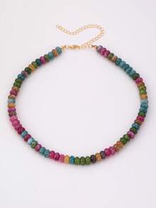 1/2Pcs Multi Beaded Necklace For Women, Semi Precious Stone & Acrylic Bead Strand Choker, Vintage Statement Jewelry For Daily(Random Color) - Multicolor - View 9