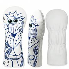 Sarung Kepala Driver Bordir Poker King, Pola Kartun Gambar Tangan, Desain Menarik, Bantalan Tebal PU, Ukuran Driver Universal, Aksesori Pelindung Klub Golf - Putih - View 3