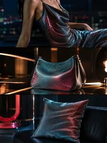 1pc Blue Red Color-Changing Iridescent Metallic Fabric, Soft Elastic Shiny Lurex Material, Glossy Color-Shifting Fabric, Suitable For Handmade Formal Evening Gowns, Ball Gowns, Dance Performance Costumes And Craft Clothing Projects - Multicolor - View 10