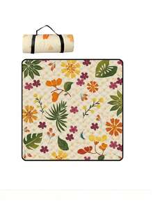 79*79 Inch Foldable Picnic Blanket | Soft Thick Layered Design, Floral Fruit Print, With Carrying Handle, PU Coated Oxford Fabric Material, Machine Washable - Suitable For Beach, Park, Camping, Travel - Multicolor - View 10