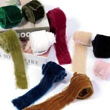 1 Roll Polyester Handmade Hand-Torn Frayed Edge Velvet Ribbon DIY Hair Accessories Bows Wedding Bouquet Gift Packaging Christmas Halloween New Year Wedding Birthday Party Decoration Ribbon - Raw-edged Ribbon - View 9