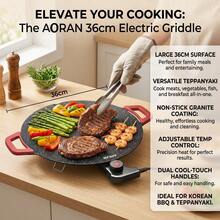 AORAN Electric Grill Pan With Red Handle, Indoor Electric Frying Pan, Household Barbecue Pan, Grill Pan, Non-Stick Pan, Outdoor Barbecue Pan. Adjustable Power Settings. Suitable For Breakfast And Family Gatherings. - US B Type Plug(110-127V) - View 11