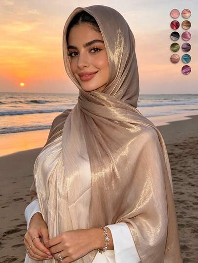 1pc Women's Hand-Painted Gradient Island Crinkle Silk Scarf, New Fashion Elegant Hijab, Soft Lightweight Shawl