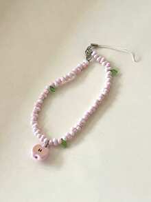 Half-Flat Apple Fresh Phone Chain Keychain Beaded Lanyard Handmade CCD Cute Camera Chain INS Pendant - Baby Pink - View 4