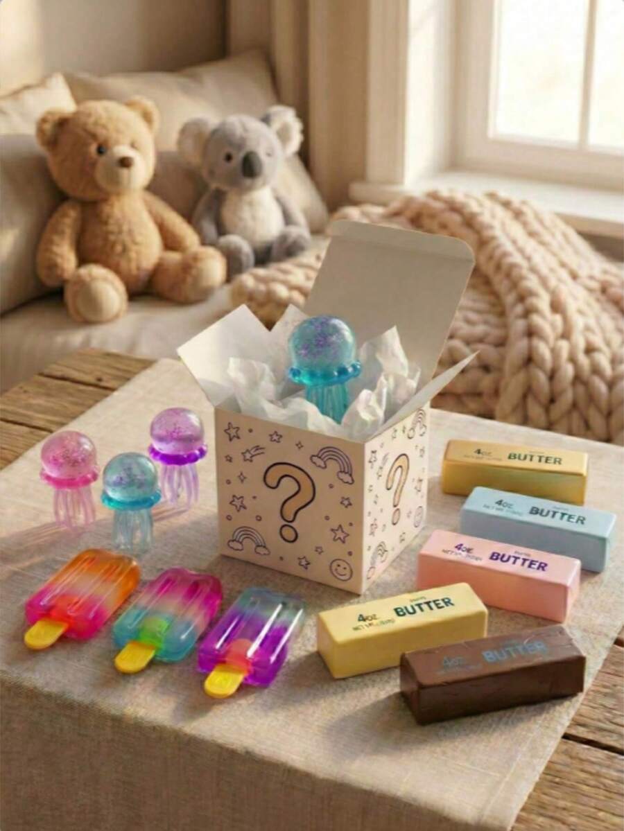 Mysterious Toy Magic 幻想水母、奶油起司與幻彩彩虹冰棒藝術系列 隨機盲盒玩具紓壓套組,驚喜美學桌面裝飾,隨機收藏品,適合色彩愛好者的節日/派對/生日驚喜禮物 - 彩色 - 查看 1
