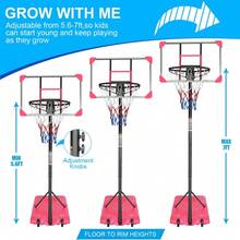 Portable Basketball Goal System With Stable Base And Wheels, Use For Indoor Outdoor Teenagers Youth Height Adjustable 5.6 To 7ft Basketball Hoop 28 Inch Backboard - Pink + Iron - View 2