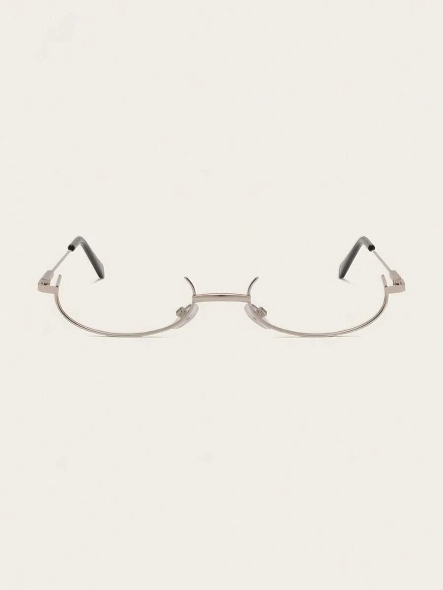 Anime Cosplay Half-Frame Glasses, Ins Artistic Soft Girl Decorative Glasses, Vintage Lensless Frame Glasses, Back To School - Silver - View 1