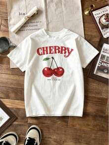 Women's Short-Sleeved T-Shirt With A Round Neck, Loose Fit, Casual And Versatile. Featuring A Modern, Elegant And Sophisticated Print Of Simple Letters, Ideal As A Basic Garment; Made Of Soft Fabric With Excellent Drape (Retro Style, Casual Style, Unisex) - 白色的 - 查看 8