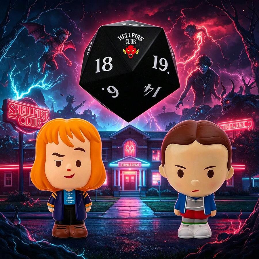 1個 Netflix 正版授權《怪奇物語》Hellfire Club 骰子 Eleven Robin 可愛卡通角色 便攜式紓壓收藏品 創意房間桌面裝飾 聖誕生日驚喜禮物 送給家人與朋友 - 黑色 - 查看 1