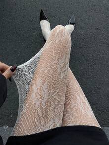 1雙JK性感彈性女款玫瑰藤蔓蕾絲魚網褲襪，適合夏季日常穿著與約會 - 彩色 - 查看 14
