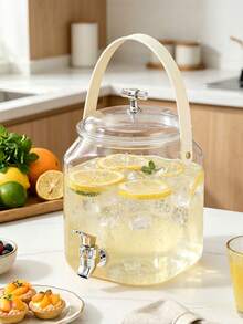 1pc Handheld Beverage Dispenser With Tap & Stand, Large Capacity Cold Water Jug For Lemon Fruit Tea, Juice And Wine, Airtight Drink Container For Household Parties, Tap Design For Easy Pouring And Portable Carrying At Home Gatherings - Transparent - View 5