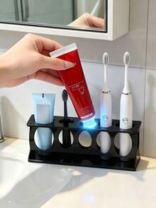 1pc Bathroom Countertop Toothbrush Holder, White And Black Optional, Multi-Functional Home Bathroom Accessory, Travel Toothbrush Holder And Desktop Storage Rack - Multicolor - View 7