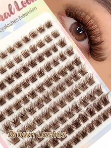 Sibeuna 110pcs Fluffy Brown Cluster Lash Extensions, Fluffy Crossed Individual Segmented False Lashes D Curl Faux Mink Eyelash Clusters For Beginner Natural Daily Makeup - D - View 1