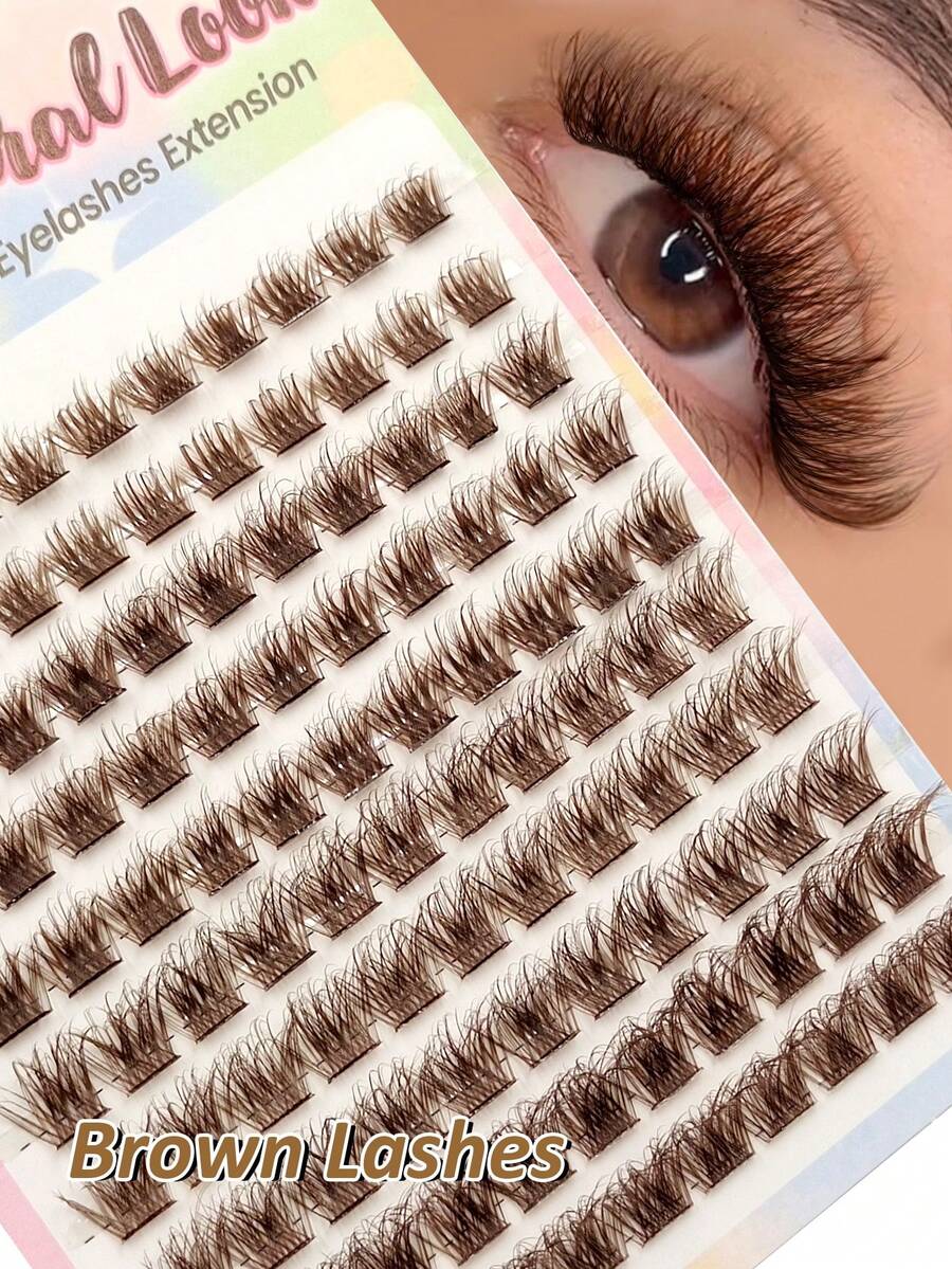 Sibeuna 110pcs Fluffy Brown Cluster Lash Extensions, Fluffy Crossed Individual Segmented False Lashes D Curl Faux Mink Eyelash Clusters For Beginner Natural Daily Makeup - D - View 1