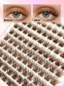 Sibeuna 110pcs Fluffy Brown Cluster Lash Extensions, Fluffy Crossed Individual Segmented False Lashes D Curl Faux Mink Eyelash Clusters For Beginner Natural Daily Makeup - D - View 5