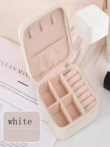 1pc Pink Minimalist PU Leather Portable Jewelry Box For Women, Suitable For Rings And Necklaces - S - View 9