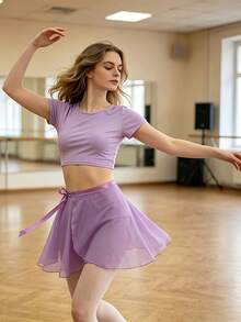 1pc Women's One-Piece Semi-Sheer Ballet Skirt, Lace-Up Waist, Long Beach Skirt For Gymnastics Practice, Performance, Training, Bodycon Wrap Skirt, Comfortable And Breathable - Multicolor - View 9