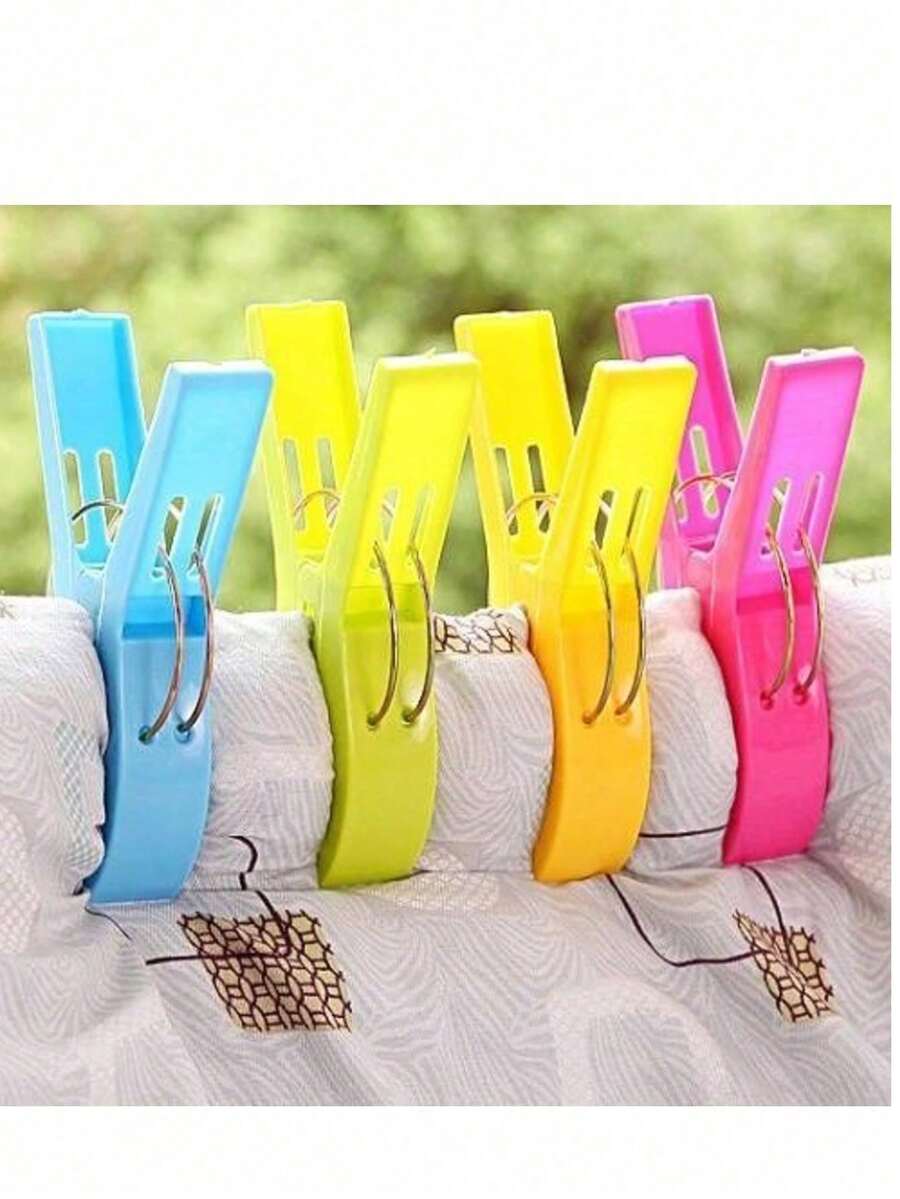 4pcs/8pcs Large Beach Towel Clips, Plastic Clothes Pegs, Used For Securing Towels, Blankets, Bedding, Clothing On Clothesline, Sun Lounger-Chair, Pool Chair, Cruise Ship, Heavy Duty Clothes Clips, Multiple Colors - Multicolor - View 1