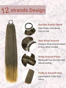 16"/26"/34" 馬尾接髮，多功能彈性帶黑色/棕色耐熱馬尾接髮，女性長直髮 DIY 纏繞式柔軟自然合成馬尾 - 彩色 - 查看 6
