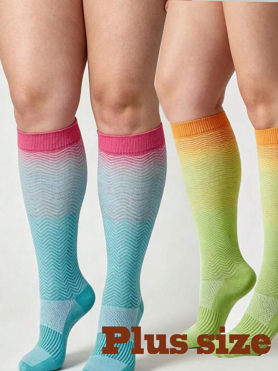 1 Pasang Kaos Kaki Kompresi Betis Unisex, Kaos Kaki Olahraga Modis Bergaris Warna-warni Cerah dan Menarik Perhatian untuk Pria dan Wanita - MultiWarna - View 1