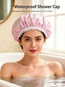 1/2/3/6 Pcs Floral Heart Print Double Layer Waterproof Hair Bonnet Elastic Adjustable Oil Resistant Soft Skin Multifunctional Cap For Skincare Makeup Cooking Hair Drying Washing Bathroom Dorm Travel Back To School Portable Adult Hair Protector - Multicolor - View 3