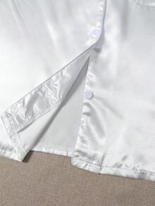 情人節多件式純色緞面女款睡衣套裝，柔軟緞面居家休閒服 - 彩色 - 查看 5