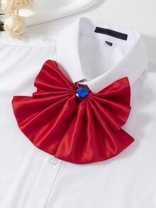 1件女款學院風純色緞面水鑽裝飾領結，水手校服配件領結 - 紅色 - 查看 3