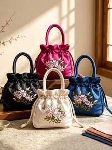 Tas Tangan Serut Bordir Vintage, Dompet Perhiasan Vintage dengan Kancing Bunga Delima, Tas Clutch Kecil Bordir, Tas Penyimpanan Multifungsi Wanita, Tas Penyimpanan Perhiasan Bordir, Dompet Koin, Tas Ember Ibu dengan Bordir Tali Serut, Dapat Digenggam/Digantung di Pergelangan Tangan, Praktis untuk Penyimpanan Kartu, Koin, dan Barang Kecil Sehari-hari, Gaya Vintage Cocok untuk Berbagai Pakaian - MultiWarna - View 3