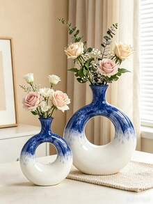 1pc Nordic Style Ceramic Hand-Painted Colorful Round Vase, Decorative Flower Pot, Suitable For Living Room, Hotel, Homestay, Home Decor, Home Ornament, Vase, Centerpiece, Dining Table Decoration Gift, Birthday, Graduation, Back To School, Room Decor - Multicolor - View 2