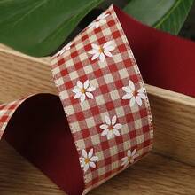 Two-Tone Plaid Printed Ribbon DIY Bow Hair Accessory Clothing Straw Hat Shoe Flower Gift Box Floral Packaging Daisy Woven Tape - Multicolor - View 18