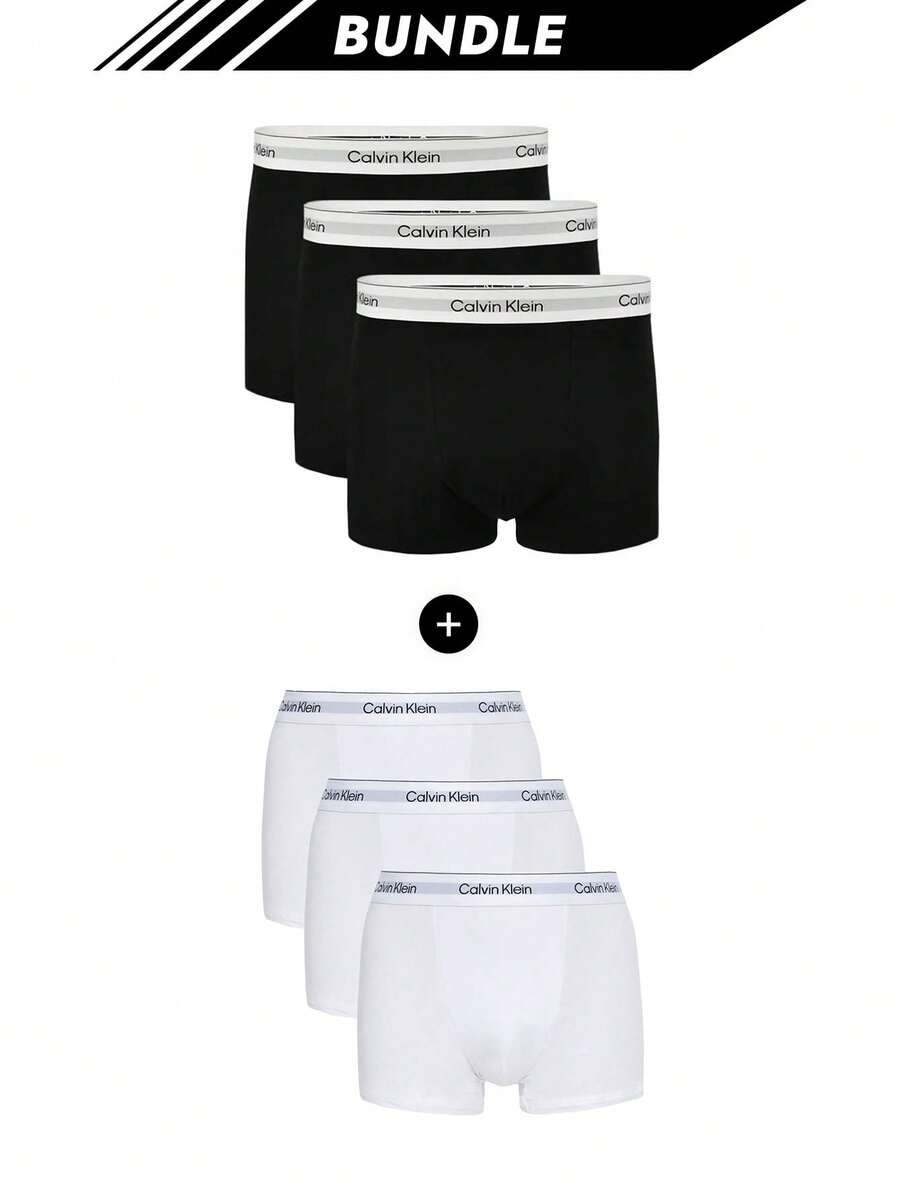 Calvin Klein [حزمة] سروال داخلي قطني حديث بقصة مريحة 3 قطع + سروال داخلي رجالي قطني حديث 3 عبوات - أبيض وأسود - مشاهدة 1