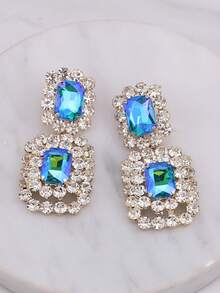 1 Pair Elegant Drooping Green Protein K9 Glass Gemstone Stud Earrings, Gold-Plated Copper Base, Perfect For Daily Wear, Weddings And Parties, Fashion Clip Earrings, Glass Gemstone Earrings, Novel Earrings - Style 1 - View 9