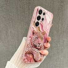 1PC Luxury Pink Marble Leopard Print Phone Case, Pink Gold Leopard Pattern Pink Metallic Paint Tempered Glass Phone Case, Glossy Metal Glass Back Cover, Luxury Shockproof Protective Case Suitable For Galaxy S25/S24/S23/S22/S21/S20/Note20/A04/A10/A12/A13/A14/A15/A20/A21s/A22/A23/A24/A25/A31/A32/A33/A34/A50/A51/A52/A53/A54/A70/A71/A72, Scratch-Resistant, Wear-Resistant, Excellent Hand Feel, Fashionable Anti-Drop, Cute , Girls Artistic Design - Multicolor - View 5