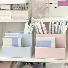 1pc Beige 6-Slot Pen Holder - Minimalist Large Capacity Desktop Storage Box, Suitable For Stationery, Makeup Brushes, Eyeliner Pencils And Other Beauty Tools; Perfect For Back To School, Office Desk And Office Use. - Storage Box - View 3