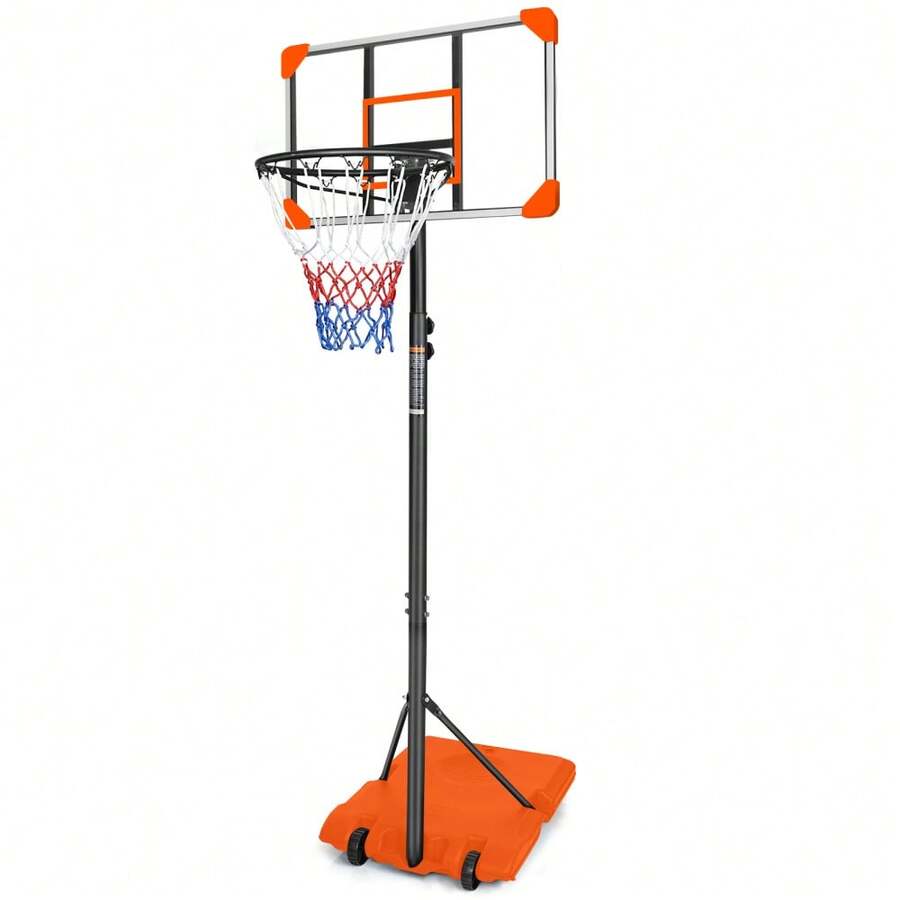 Portable Basketball Goal System With Stable Base And Wheels, Use For Indoor Outdoor Teenagers Youth Height Adjustable 5.6 To 7ft Basketball Hoop 28 Inch Backboard - Orange + Iron - View 1