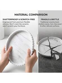 Round Silicone Vanity Tray White Marble 9 Inch / 12 Inch Scalloped Organizer | Decorative Tray For Bathroom Counter Perfume Candle Soap Holder Makeup Vanity Centerpiece Dresser Living Room Decor - Multicolor - View 6