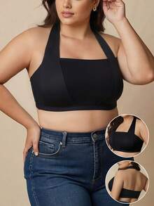 1pc Black Strapless Camisole Bra, Curvy Plus Size Wireless Comfortable Bra, Summer - Black - View 1