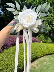 1件裝白色大麗花花卉窗簾束帶，附透明薄紗緞帶，綠葉人造花窗簾掛鉤，波希米亞風窗簾裝飾，適用臥室居家裝飾 - 1PC - 查看 10