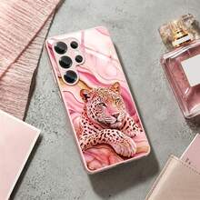1PC Luxury Pink Marble Leopard Print Phone Case, Pink Gold Leopard Pattern Pink Metallic Paint Tempered Glass Phone Case, Glossy Metal Glass Back Cover, Luxury Shockproof Protective Case Suitable For Galaxy S25/S24/S23/S22/S21/S20/Note20/A04/A10/A12/A13/A14/A15/A20/A21s/A22/A23/A24/A25/A31/A32/A33/A34/A50/A51/A52/A53/A54/A70/A71/A72, Scratch-Resistant, Wear-Resistant, Excellent Hand Feel, Fashionable Anti-Drop, Cute , Girls Artistic Design - Multicolor - View 7