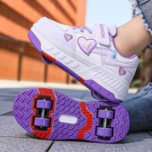 Small 4-Wheel Shoes With Butterfly Decor, TPR Detachable Wheels Sole, Fast Glide, Walkable All-Season Roller Shoes - Purple - View 6