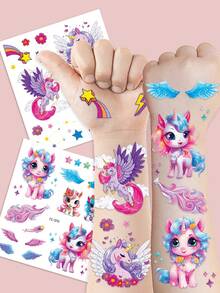 STARTTOOS 5 Sheets Glitter Unicorn 49 Patterns Temporary Tattoo Stickers, Cute Cartoon Waterproof Glitter Rainbow Color Unicorn Balloon Star Design Pattern Birthday Party Christmas Gift Event Holiday Party Set - Multicolor - View 5