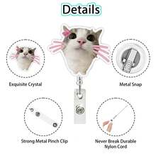 1pc Funny Abstract Acrylic Backpack Charm With Retractable Cat Keychain - Multicolor - View 3