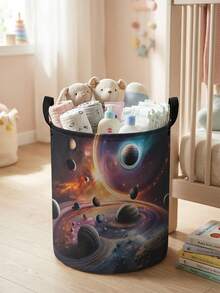 1pc, Round Storage, Extra Large Capacity Foldable, Durable, Space Pattern Printed Large Capacity Foldable Round Storage Basket, With Handle, Baby Room Multi-Purpose Storage Basket, Baby Sundries Organization Storage Basket Large Capacity Storage Box, Baby Room Storage, Baby Supplies Storage, Diaper Storage, Clothing Storage, Baby Supplies Sundries Storage, Multi-Purpose Storage Box, Foldable Baby Supplies Storage Box - Multicolor - View 12
