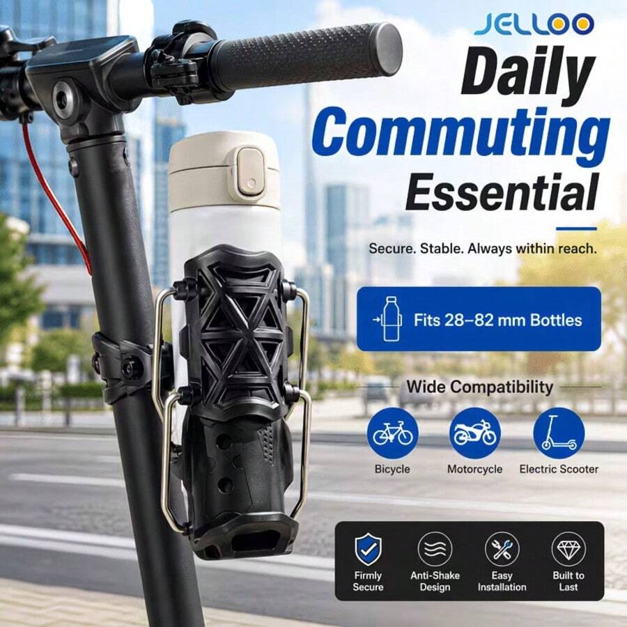 JELLOO Dudukan Minuman Sepeda dan Motor yang Dapat Diatur - Dudukan Gelas Stang yang Dapat Diputar, Cocok untuk Sepeda, Skuter, ATV, dan Perahu, Desain Aman dan Stabil - Lingkaran nilon berkekuatan tinggi - View 1