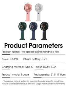 1200mAh 3合1便攜式手持電風扇，戶外冷卻，靜音，可充電，5段風速，即時電量顯示，USB充電，可折疊，個人電風扇 - 多色的 - 查看 11