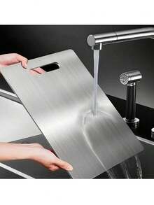 1pc Silver Stainless Steel Chopping Board,Medium/Large Double-Sided Cutting Board ,Convenient Kitchen Retain The Original Flavor,Suitable For Home Kitchens,Camping And Easy To Carry ,Ideal For Cutting Poultry, Fish, And Fruits And Vegetables. - 1PC - View 9