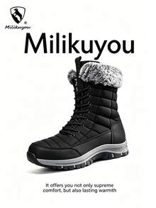 Milikuyou 男士冬季工作雪地靴 純黑色 時尚質感款 鞋口飾有厚實柔軟保暖領口 防滑耐磨 穩定支撐鞋底 男士戶外運動雪地鞋 絎縫設計 防滑耐磨厚底 工作風雪地靴 耐寒保暖內裡 暖絨領口 冬季戶外通勤 龐克風 尺寸 39-48 - 黑色 - 查看 23